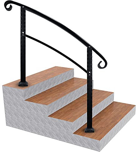 hzexun Handlauf Treppengeländer innen & außen,Einstellbar handlauf Eingangsgeländer mit 2 Querstreben für den Garten,Treppenhaus innen, Hauseingang Metall Eisen Schwarz, Artikelgewicht 10 KG