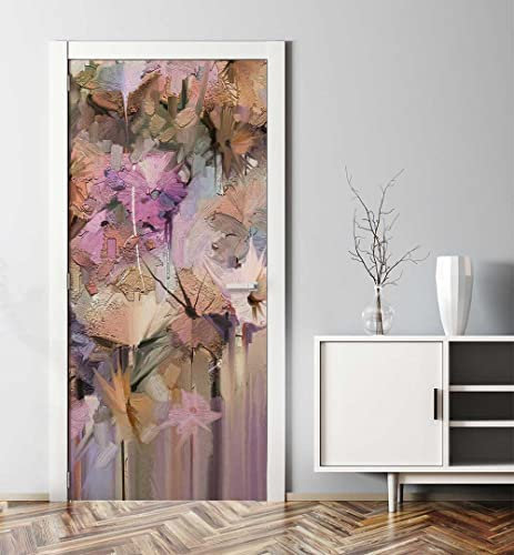 MyMaxxi - Tür bekleben mit Türtapete Türposter Türfolie Selbstklebend 90x200 Rosa abstrakt gemalte Blüten - Tür verschönern Türaufkleber Türklebefolie Pflanze blühen rosa