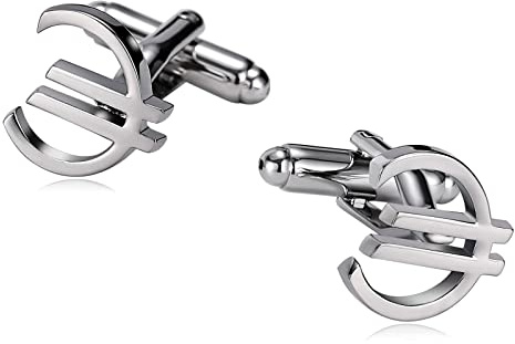 Stfery Cufflinks Wedding, Manchettenknoepfe Edelstahl Silber Euro-Symbol Anzug Accessoires Schmuck Geschenk