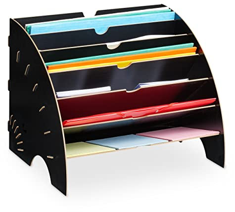 Relaxdays Dokumentenablage, 6 Ablagefächer, DIN A4, HxBxT: 27 x 34 x 27 cm, Büro & Schule, Büro-Organizer, MDF, schwarz