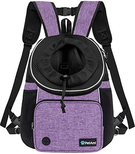 PetAmi Hunde-Tragetasche vorne, verstellbarer Hundetransport-Rucksack, belüfteter Hundetragetasche für Wandern, Camping, Reisen, kleine, mittelgroße Hundewelpen, max. 6.8 kg, Violett
