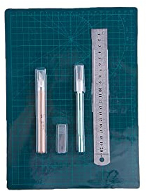 A4 Handwerk Schneidematte Set, Schneideschablonen Messer Set mit Schneidematte, Lineal und Universalmesser, DIY Basteln Werkzeugset für Modellbau, Basteln, Nähen (Grün)