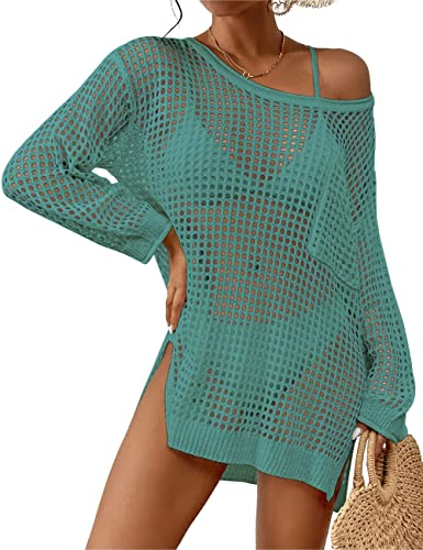 Bsubseach Crochet Schwimmen Cover Up für Frauen Badeanzug Cover Up Gestrickt Crop Top Strand Outfits grün