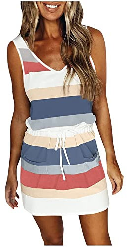 AMhomely Women's Casual Elegant Summer Midi Dress - Boho, Loose, Long, Light Blue, UK Size 03, XXL