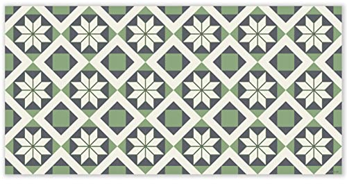 mubusi Vinyl Teppich Süd Grün 100x200 cm - Kunststoff Teppich Schlafzimmer - Teppich Küche Antirutsch - Outdoor Teppich Wasserfest - Wohnzimmer Deko - Langläufer