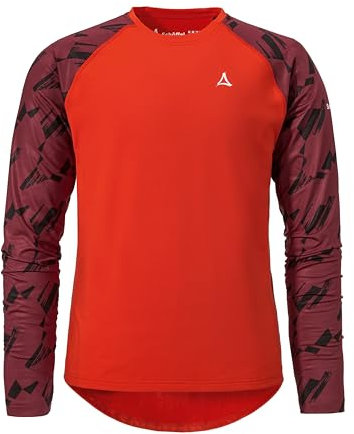 Schöffel Herren Longsleeve Lakata Trail M, atmungsaktives MTB Shirt, Fahrradtrikot mit 4-Wege Stretch und 4D BODY MAPPING, Langarmshirt für Radsport mit integriertem Brillenputztuch, poinciana, 58