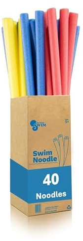 In The Swim 40-Pack, 2-Inch Diameter Standard Pool Noodles - 3 Colors (RYB)