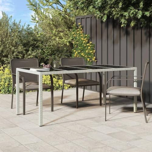 AUVYI Gartentisch Weiß 190x90x75 cm Hartglas und Poly Rattan Bierpong Tische Küchentisch Biertisch Campingtisch Buffettisch Multifunktionstisch Dining Table Pokertisch Beistelltisch Klein