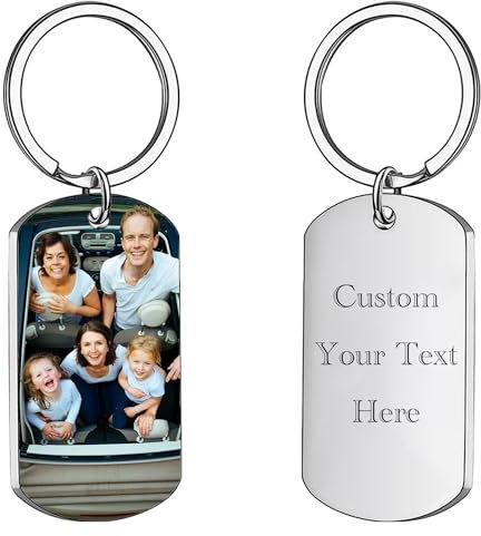 Porte-Clés Double Face Personnalisé en Acier Inoxydable - Créez Votre Photo/Logo/Texte Gravé - Cadeau pour Homme et Femme - Argenté, Taille Unique