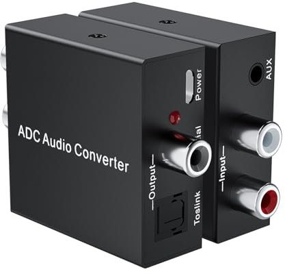 Analog to Digital Audio Converter Fits for RCA to Optical Coaxial, R/L or 3.5mm Jack AUX to Digital Coaxial & Toslink SPDIF Audio Converter Adapter for PS4 Xbox HDTV DVD Amplifier Speaker Soundbar