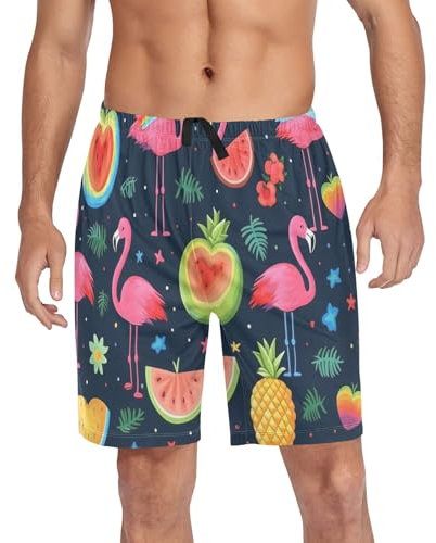 Short de pyjama ananas flamant rose pour homme, Flamant rose ananas., L