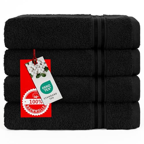 Hammetex 4er Handtücher Set, 100% Baumwolle Premium Qualität Groß 50x100cm Handtuch, Weich Saugstark Schnell Trocknendes Händehandtuch, Schwarz