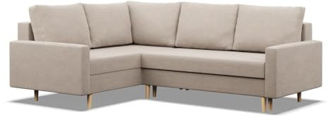 Mebligo - Ecksofa mit Schlaffunktion und Bettkasten Blank, Eckcouch mit Ottomane Links, Sofa L Form 226 x 175 x 92 cm, Couch mit Bonellfedern, Ecke Sofa Wohnzimmer, Schlafsofa - Beige