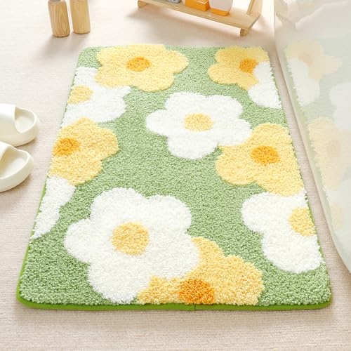 Molesun Niedliche Blumen Badematte 40x60cm, Weich, Saugfähig, Waschbar | Niedlicher Rutschfester Badvorleger, 100% Mikrofaser-Badematten, für Badezimmer Dusche Schlafzimmer Küche, Maschinenwaschbar