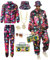 Ginkago 80s 90er Jahre Outfit Herren Retro 80er Kostüm mit Jacke Hose Hut Hip-Hop Halskette Ringe Aufblasbares Radio Disco Brille, Trainingsanzug Kostüm für Mottoparty Karneval (Lila, XL)