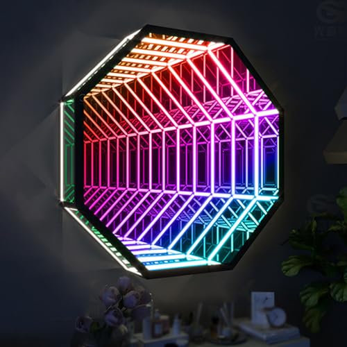 FLNOZAMZ Mirror Tunnel Light, Remote Control LED Infinity Mirror Light, 3D Mirror Wall Mount Light, for Living Room Party Bar Gaming Decor (50CM)