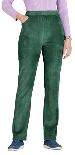 Amber Ladies Fleece Lined Cord Trousers, Soft Knitted Jersey Pull-On Pants with Elasticated Waist & Pockets