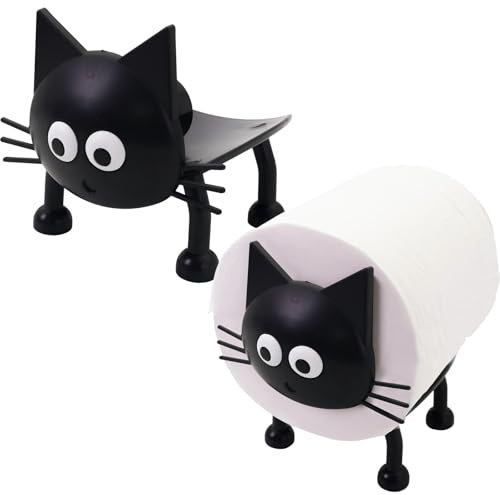 Embhlitfe Cat Toilet Roll Holder - Funny Toilet Paper Holder Free Standing Bathroom Set-3D Printed Cute Black Cat Loo Roll Holder-Funky Unique Toilet Paper Holder- Set Of 2