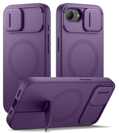 SURITCH Magnetic Case Compatible with iPhone 16e/17e, Shockproof Protective Cover with Slide Camera Cover and Adjustable Kickstand(Purple)