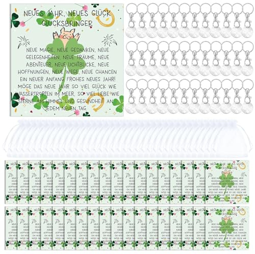 Otuuz 12 Set Glücksgeschenk inklusive 12 Einkaufswag Schlüsselanhänger Enlöser 12 Schweinchen Neujahrskarte 12 Organzabeutel Glücksbringer Glücksschlüsselanhänger für Freunden