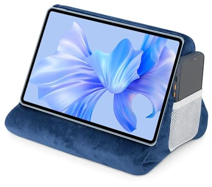 GREENSAPPIRE Cozy Suede Tablet Stand Cushion Soft Lap Pillow for iPad | Soft Lap Pillow for E-Readers with Secure Side Pocket, Perfect for Bed, Couch or On-the-Go (Blue)