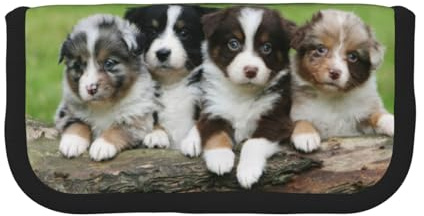 POKOMPTY Australian Shepherd Welpen Quartett Großes Federmäppchen Großes Canvas-Federmäppchen für Damen für Make-up-Pinsel