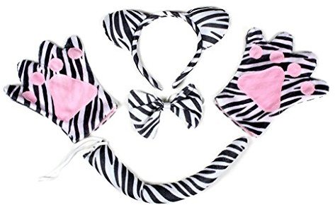 Petitebelle Stirnband Bowtie Schwanz Handschuhe 4pc Kostüm Einheitsgröße Zebra