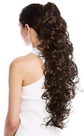 WIG ME UP - N1095-V-8 Haarteil Zopf Pferdeschwanz extrem lang und voluminös gelockt lockig Braun 65 cm