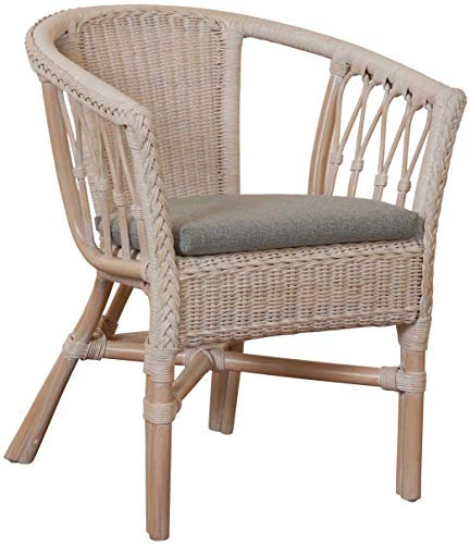 Korb-Outlet Stapelbarer Rattan-Sessel/Stuhl aus Natur-Rattan inkl. Polster in der Farbe Vintage Weiß