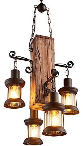 Retro Holz Hängende Lampe, kreative industrielle Loft antike Pendelleuchte, Glas Metall E27 Personalisierte Dekorative Kronleuchter Edison Vintage Beleuchtung Bar Kaffee Wohnzimmer Schlafzimmer