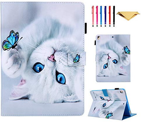 AUSMIX Case für iPad 10.2 Zoll 7th/8th Generation - Slim Schutzhülle, Smart Cover PU Lederhülle Mit Auto Wake/Sleep für iPad Pro 10.5/Air 3 - Handstand Katze