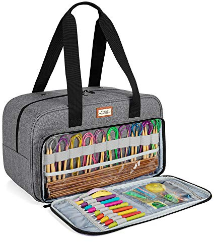 CURMIO Wolle Aufbewahrungstasche, Stricktasche für Garn, Tragetasche zum Stricken von Projekten, Häkel-/Stricknadeln und Anderem Zubehör (OHNE ZUBEHÖR ENTHALTEN), Grau
