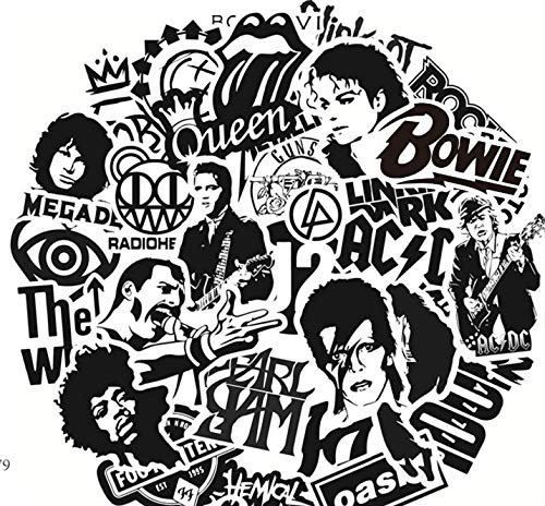 Rock Music 50 Vinyl Stickers Decals for Laptops, Phones, Phone Case, Consoles, Walls, Luggage Case, Books, Bottle - 50 Stickers (1 Each Design)