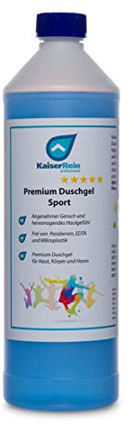 KaiserRein Premium Duschgel Sport 1 L I DERMATEST - Sehr Gut I für Herren und Damen - Angenehm duftendes Duschgel - Nachfüllbeutel für alle Spender - als Badezusatz und Shampoo geeignet