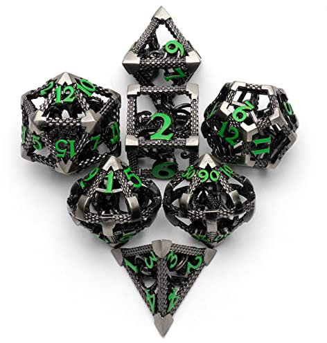 DND Würfel, Metall Spielwürfel Dungeons and Dragons Würfel Set HNCCESG Hohle 3D Cthulhu D&D Würfel Polyedrische Würfelset für Pathfinder RPG DND Dice Set W20 W12 W10 W8 W6 W4 (Cthulhu Grün Nummer)