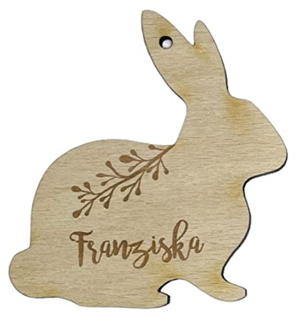 Geschenkanhänger Osterhase aus Holz | Personalisiert mit eigenen Wunsch-Namen | Holz-Anhänger für Geschenke Ostern Osternest befüllen (sitzender Hase)