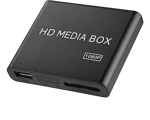 1080P Full HD Digital Media Player, HDMI Media Player Box mit Fernbedienung, Digital Signage Media Player Unterstützt USB MMC RMVB MP3 AVI MKV (EU-Stecker)