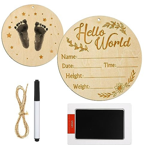 Tarjetas de Meses para Bebe, 15cm Doble Cara Madera Tarjetas de Hitos Bebe Redondo Placa de Nombre con Almohadilla de Tinta para Hospital Guardería de Bebé Accesorios para Fotos