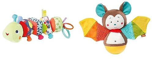 Fehn 055399 Activity-Puzzle-Raupe Color Friends – Motorikspielzeug zum Greifen & Stehaufmännchen Baby Fledermaus - Stehauffigur Motorikspielzeug zum Greifen
