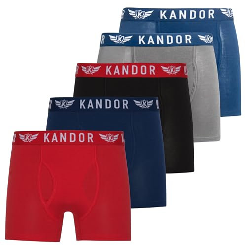 Kandor Bambus Lot de 5 boxers pour homme en viscose de bambou et coton, Mélange bleu-rouge, M