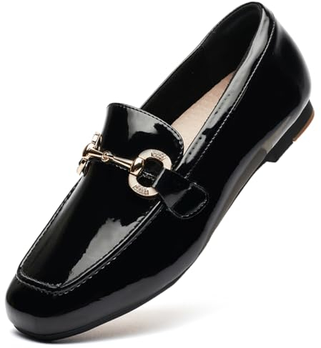 DeYashopin Womens Loafers Shoes Fashion Low Heel Slip on Shoes Comfortable Driving Flats PU (Black Patent 12W)