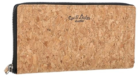 Gusti Geldbörse Leder - Cara Damen Geldbörse Portemonnaie Brieftasche lang Geldbeutel viele Fächer aus Naturkork Produkt vegan