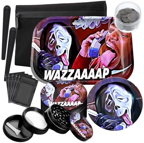 Metal Rolling Tray Gloss Print & Enforced Curved Edges Smoking Accessories (Premium Rolling Tray Set)