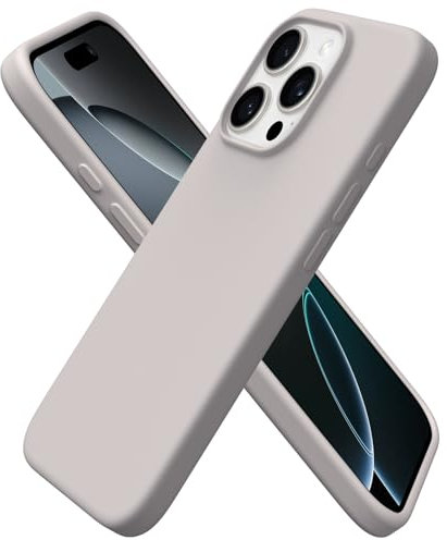 ORNARTO Compatible with iPhone 16 Pro Case 6.3, Slim Liquid Silicone 3 Layers Soft Gel Rubber Shockproof Protective Case with Anti-Scratch Microfiber Lining-Stone Gray