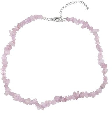 TreasureBay Handmade Womens Girls Beaded Gemstone Chips Choker Necklace - Natural Gemstones Healing Crystal Jewellery for Women Girls (Rose Quartz)