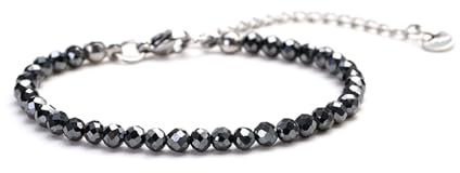 Kim Johanson® Damen Fußkettchen mit echten Natursteinen in Silber I Naturstein Fußkette mit 4mm Edelstein Perlen I Wasserfest | Boho Schmuck für Frauen | Verstellbare Länge | Inkl. Schmuckbeutel