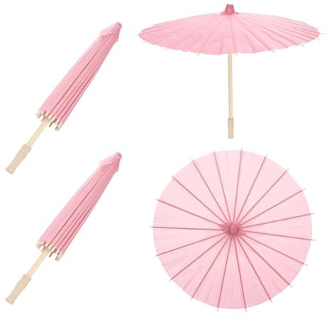 Sourcing Map 2 Pcs Retro Pink Paper Umbrellas, 60cm DIY Oiled Paper Painting Umbrellas for Wedding Decoration, Photography Props, Party Gifts