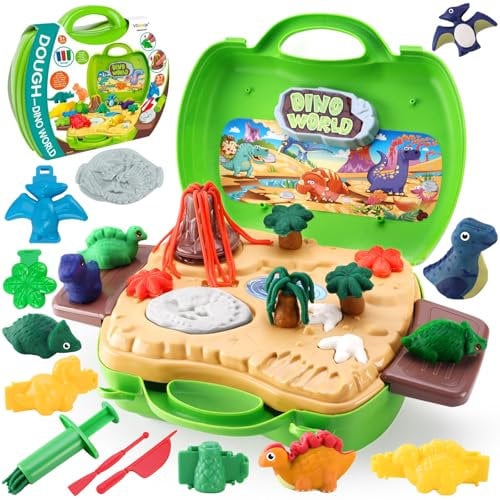 VBACALA Dinosaurier Knete Set für Kinder ab 3 Jahr Dino Kinderknete mit knete zubehör,Dinosaurier Spielzeug Werkzeuge und FormenKnete ab 3 4 5 Jahre