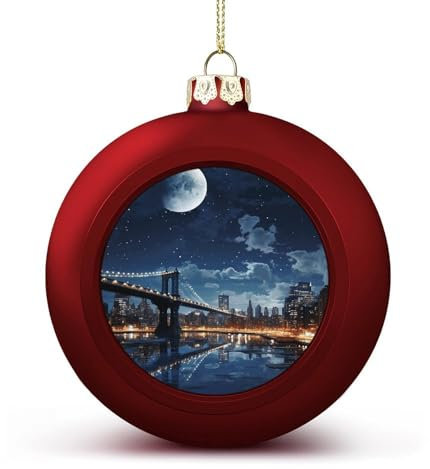 Weihnachtskugeln Ornamente, Mondlicht New York City Druck Weihnachtsschmuck Weihnachtsbaumschmuck Urlaub Dekor Hängende Weihnachtskugeln