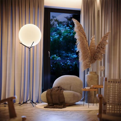 s.luce Stehleuchte Orb Poseidon mit Glaskugel Stehlampe Wohnzimmerlampe, Farbe:Weiß, Größe:Ø 40cm